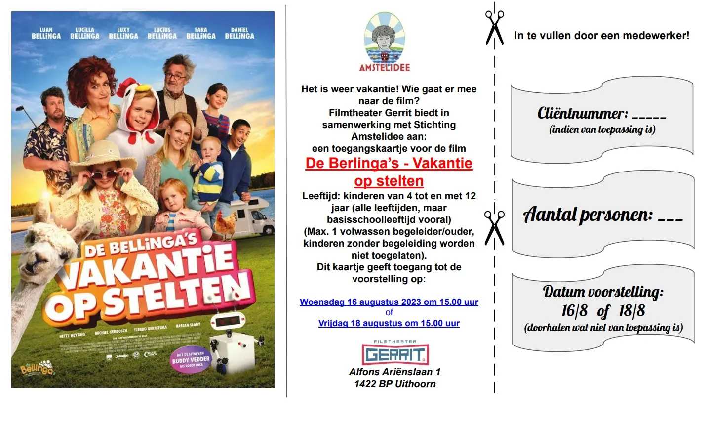 Beeld bij project “Filmmiddag voor cliënten Voedselbank & Help Ons Helpen Uithoorn door Filmzaal Gerrit (gesponsord door Amstelidee).”
