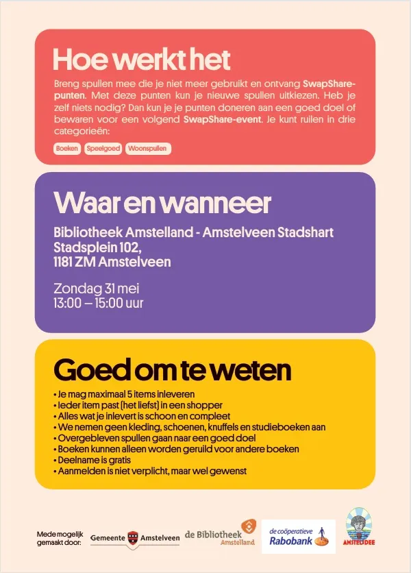 Beeld bij project “SwapShare Pop Up Store komt naar Amstelveen(Amstelidee trotse cosponsor)”